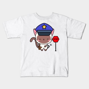 Funny White Cat Policeman Kids T-Shirt